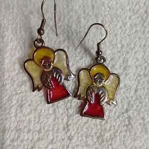 Stained glass look angel wire earrings